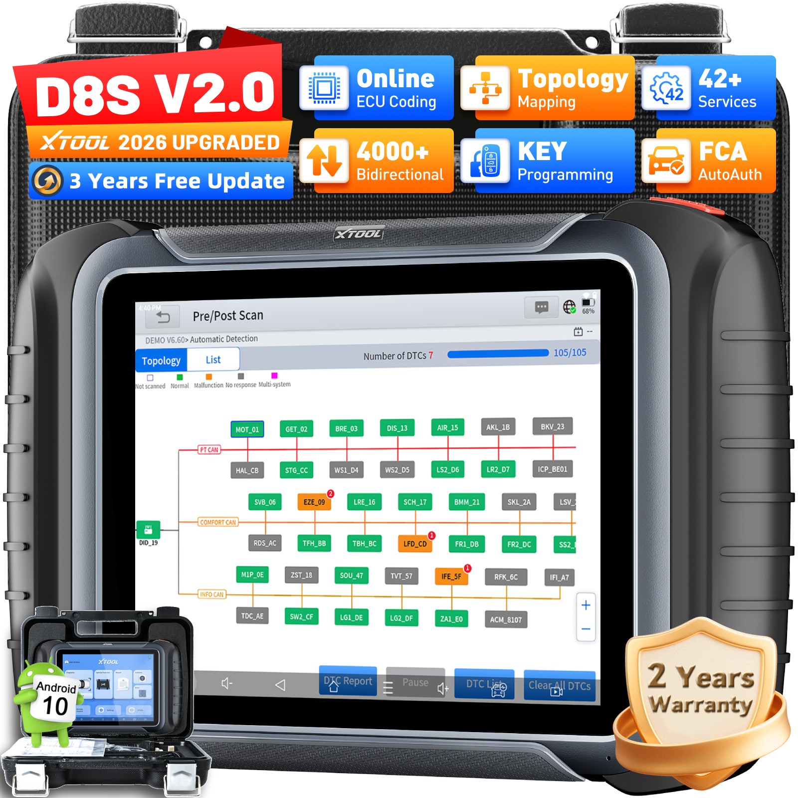 XTOOL USED D8S V2.0 Car Diagnostic Scanner Topo Mapping Key Programmer 42 Resets