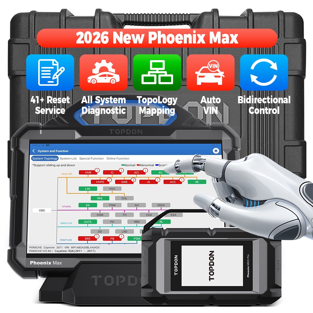 TOPDON Phoenix Max Diagnostic Scanner CAN FD DoIP J2534 ECU Coding 41+ Resets