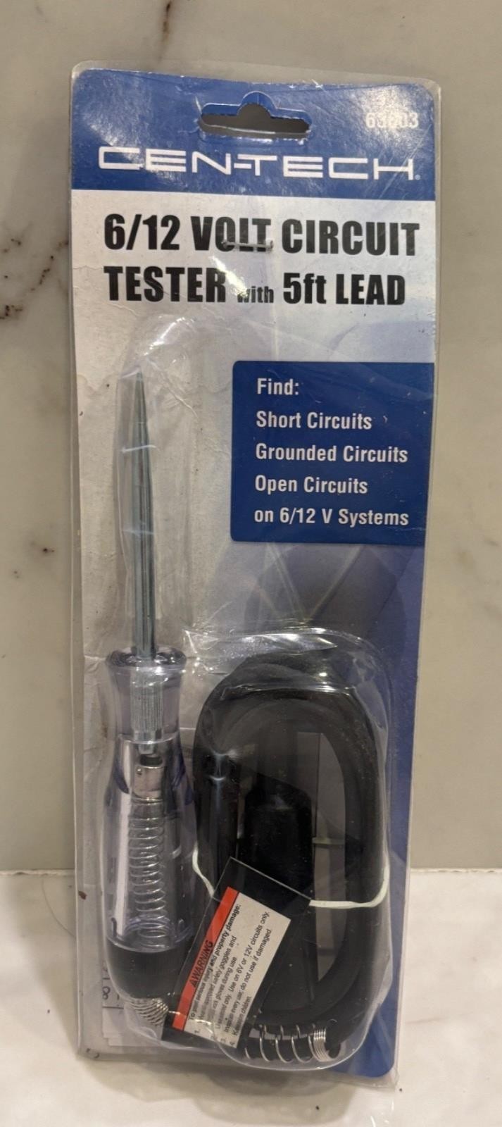 NEW-Cen-Tech 6/12 Volt Circuit Tester with 5Ft Long Thick Lead, Sturdy Connector