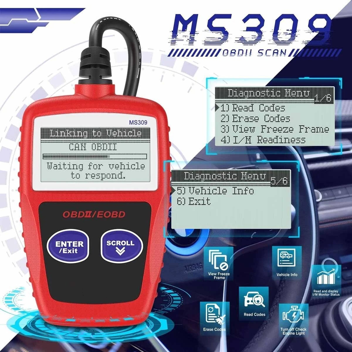 NEW MS309 OBD2 Advanced Car Diagnostic Tool Plus OBDII EOBD Fault Code Reader