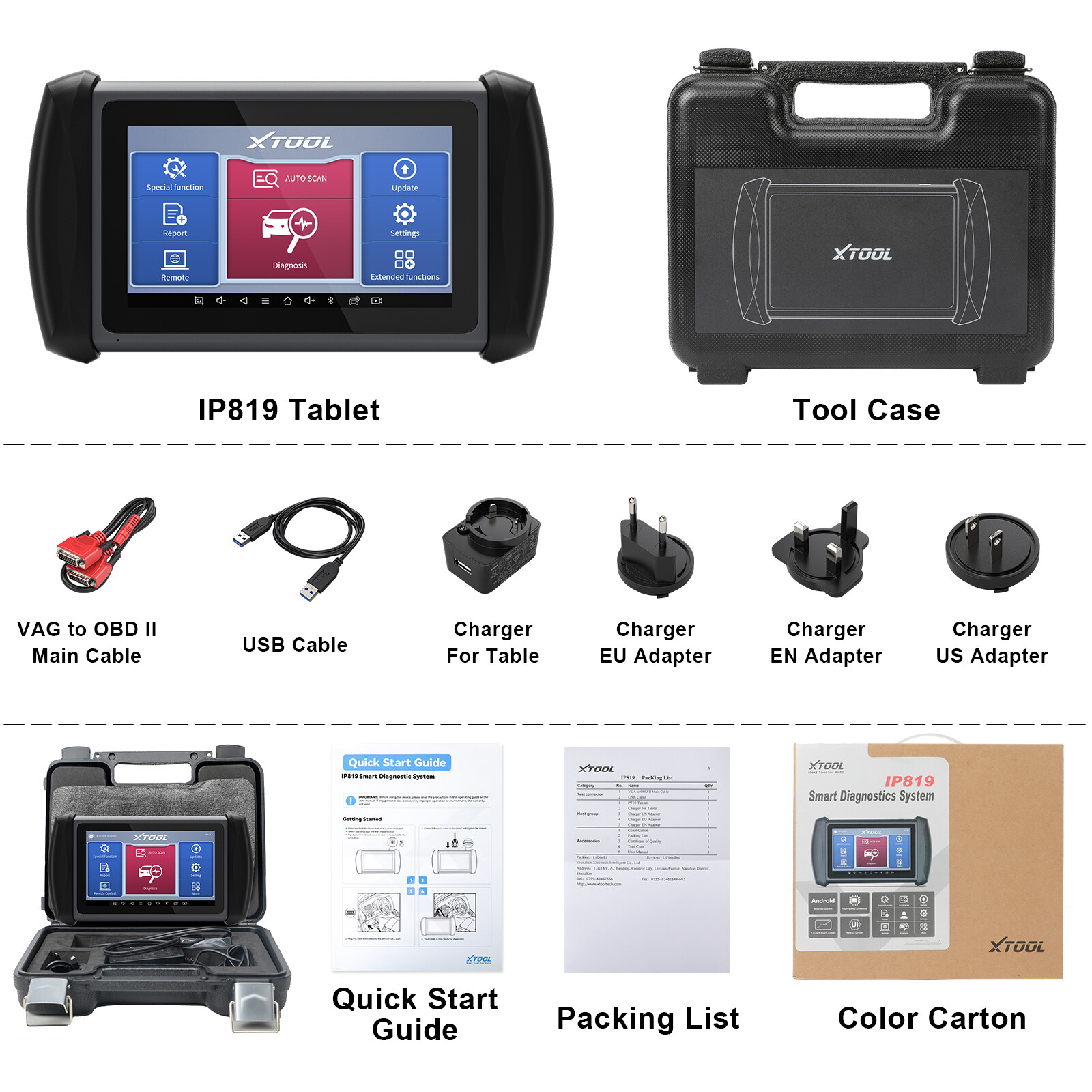 USED XTOOL IP819 E.CU Coding Auto Diagnostic Scanner Bidirectional V.AG Guided