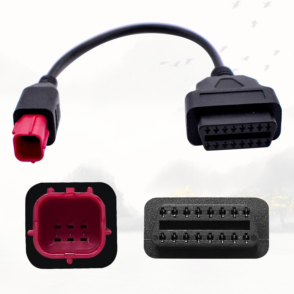6-pin to 16-pin OBD2 adapter cable fits select Euro5 and Euro6 motorcycles