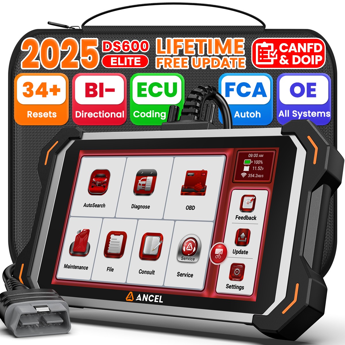 ANCEL DS600 ELITE OBD2 Scanner Bidirectional Car Diagnostic Tool ECU Key Coding