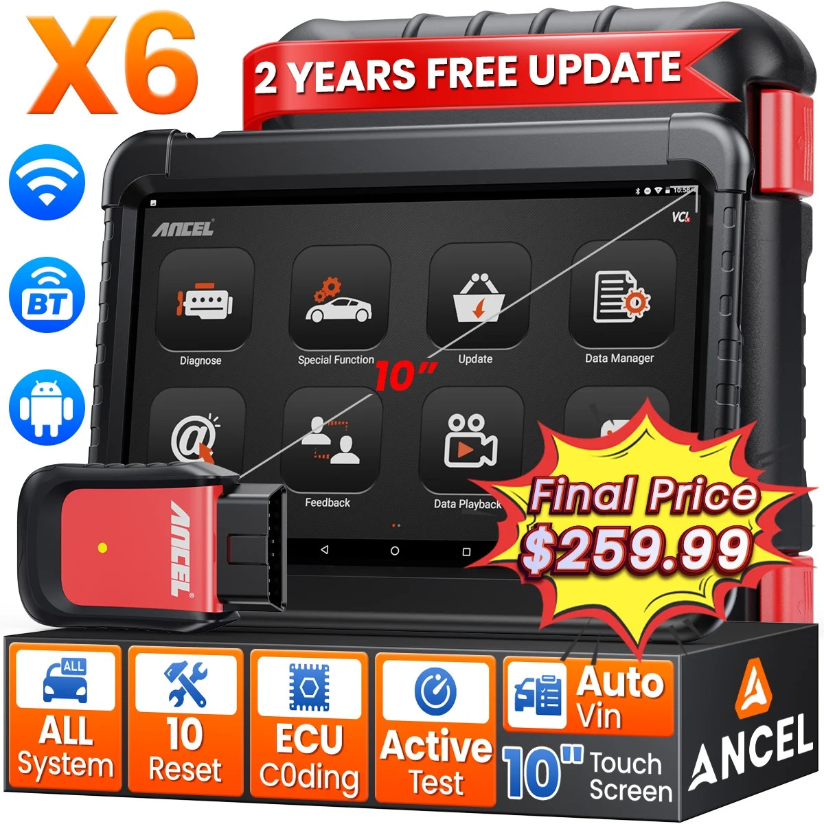 ANCEL X6 Car Diagnostic Tool Bidirectional All System OBDII Scanner Code Reader