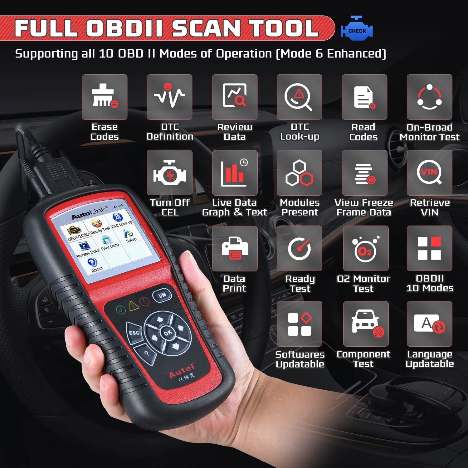 Autel AutoLink AL519 OBD2 Scanner Car Diagnostic Tool Code Reader Up from AL319