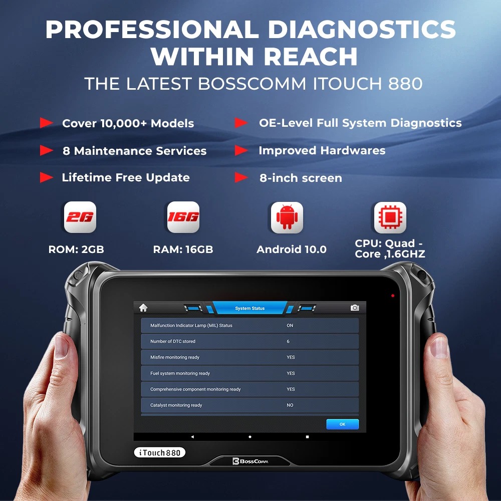 BOSSCOMM iTouch 880 Car All System OBD2 Scanner Diagnostic Tool Fit for Chrysler