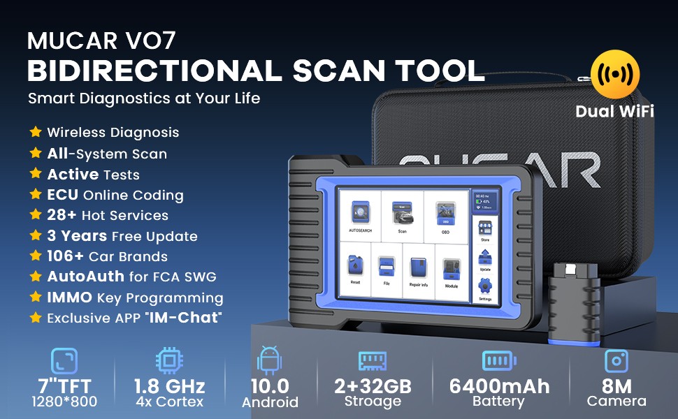 🔥MUCAR VO7 OBD2 Car Diagnostic Auto Scanner Full System 28+Reset Bidirectional