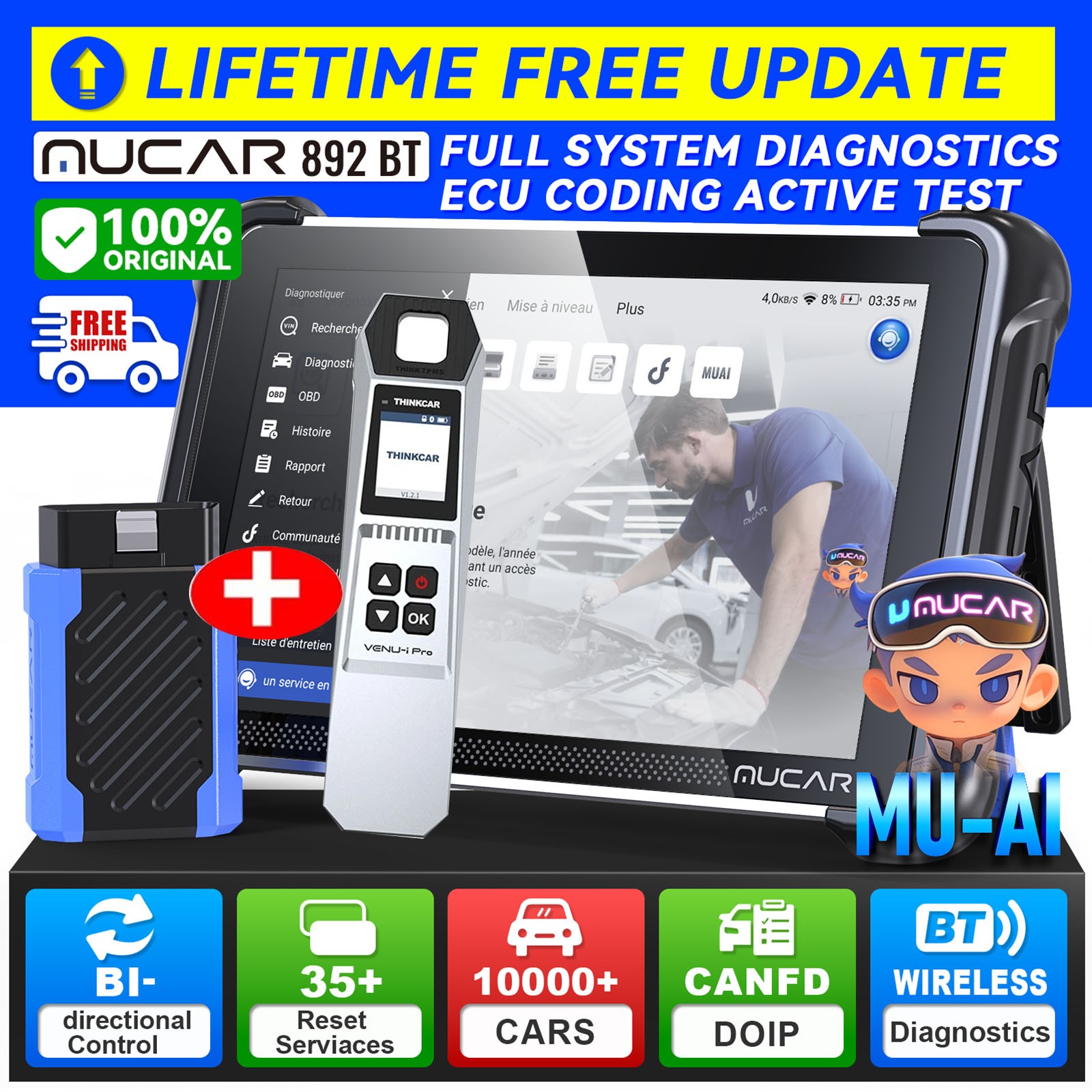 Mucar 892BT Bidirectional All System Diagnostic Tool OBD2 Scanner VENU iPRO TPMS