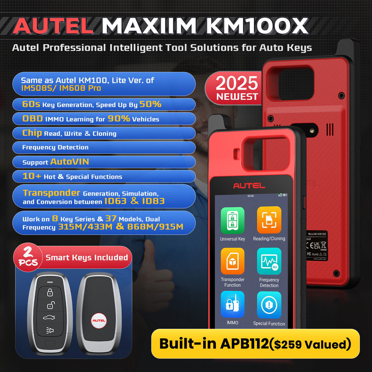 Autel KM100 Universal Key Generator Tool IMMO Learning Chip Cloning Auto VIN NEW