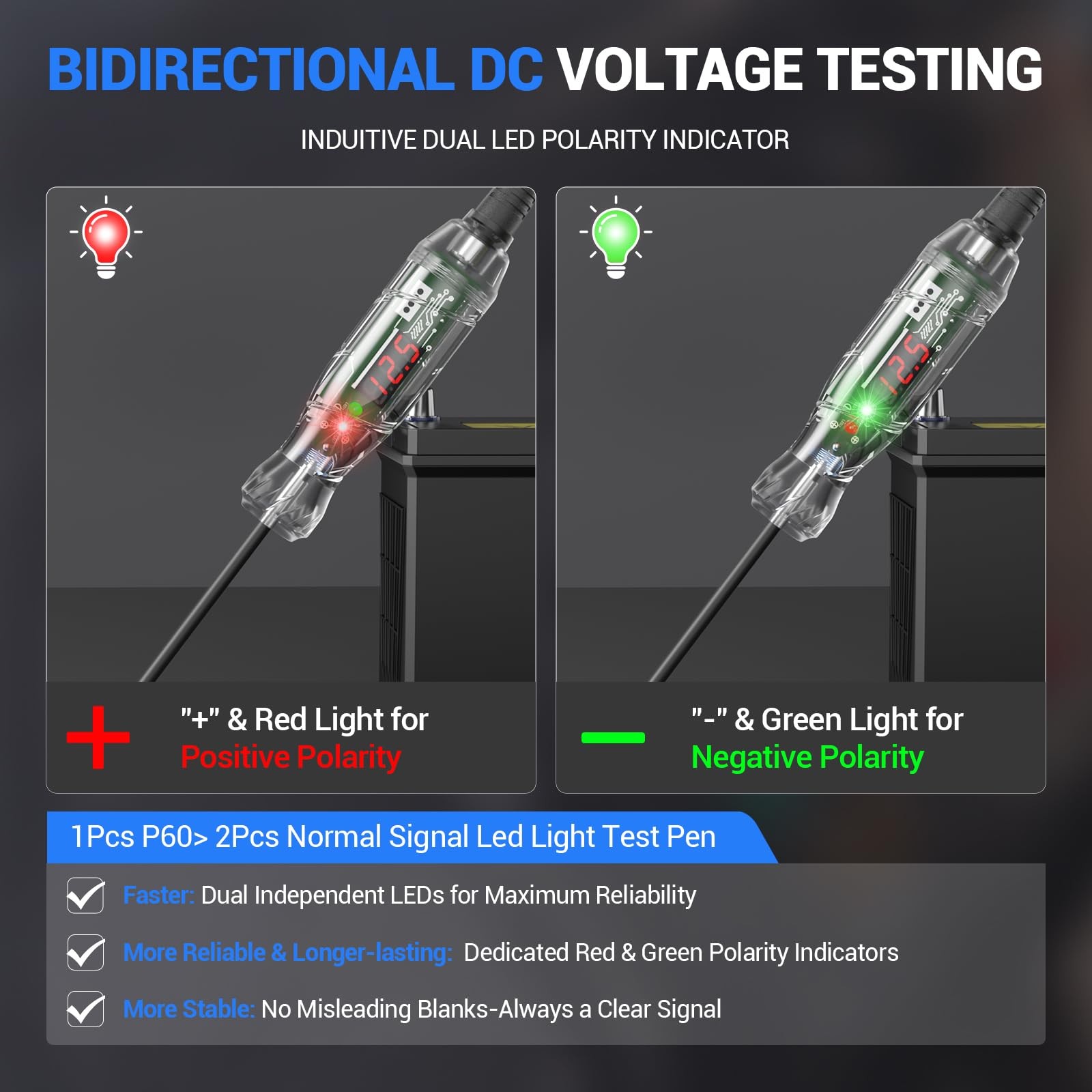 P60Light LED Digital Voltage Display Circuit Tester Bidirectional Voltage Tester