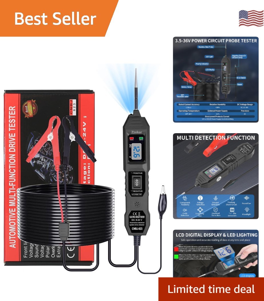 Versatile 3.5-36V Circuit Tester with LCD Display & Flashlight – Automotive Tool
