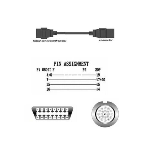 20 Pin To OBD2 Female 16Pin Auto Diagnostic Connector Tool Adapter Cable For BMW
