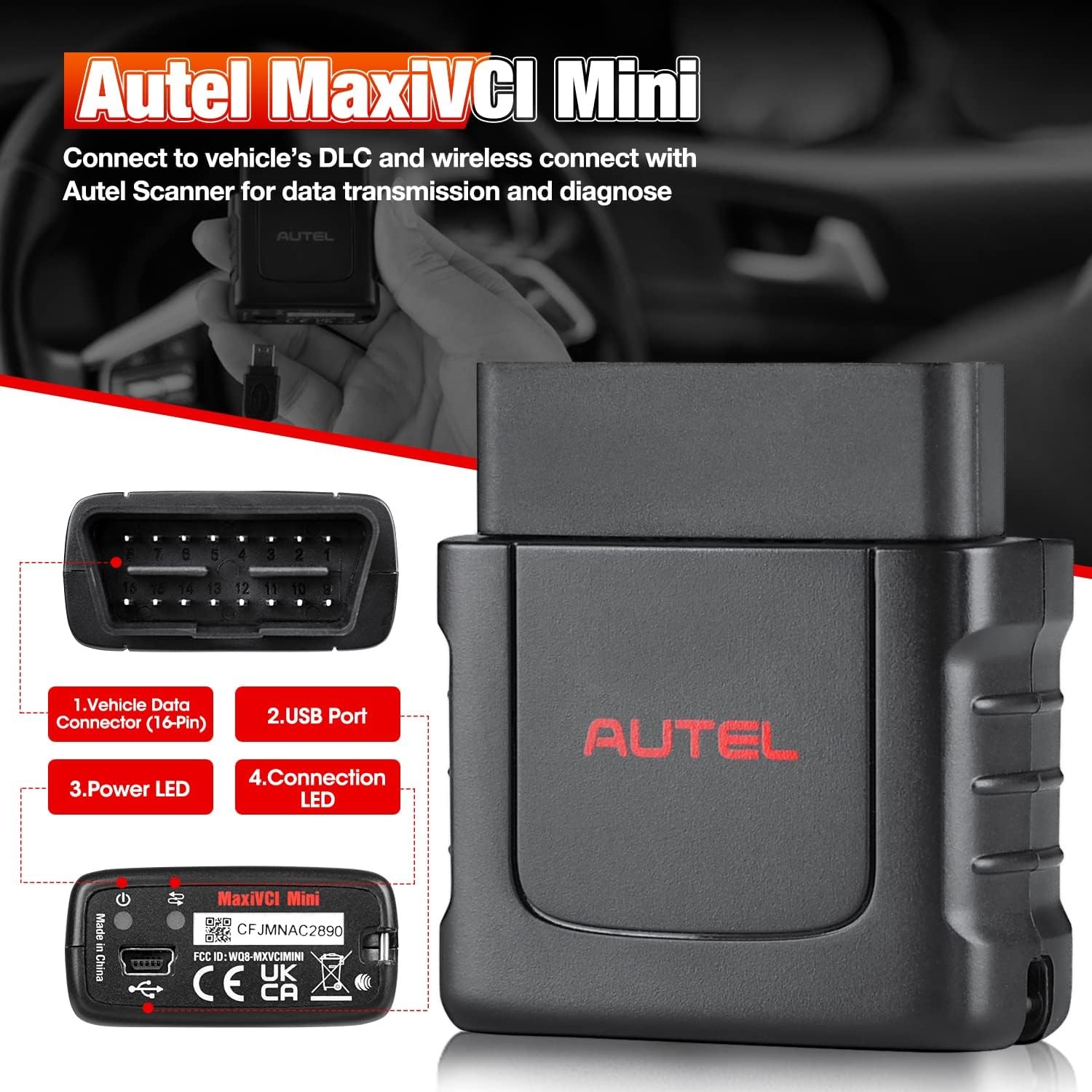Autel MaxiVCI Mini VCI Bluetooth Diagnostic Interface for MK808BT MK808TS TS608