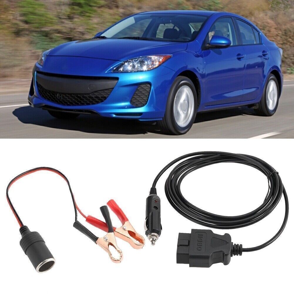 OBD II Vehicle ECU Emergency 12V Power Supply Cable Memory Saver with Clip