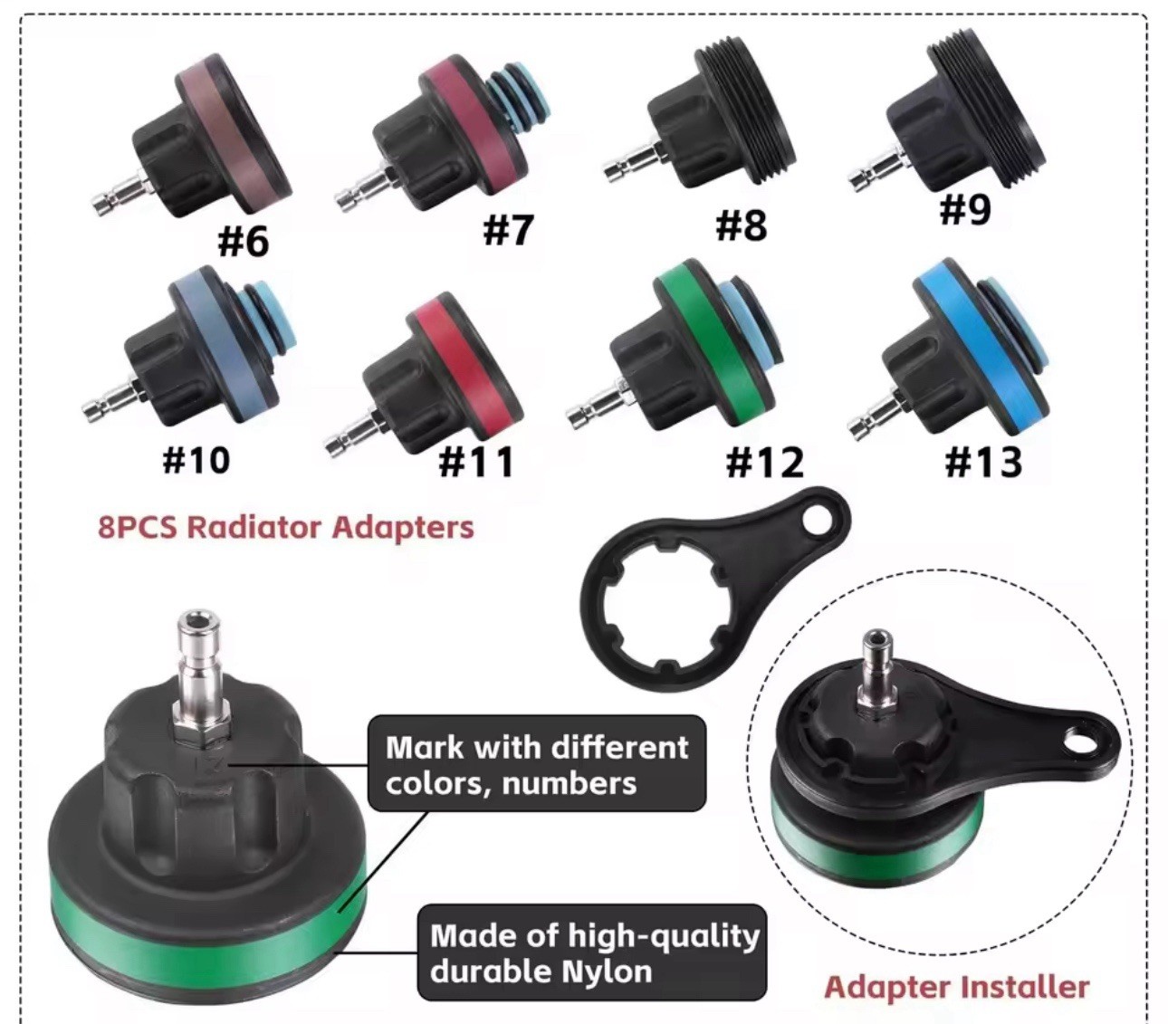 Radiator Pressure Tester Kit Cooling System Leak Detector 14PCS Universal