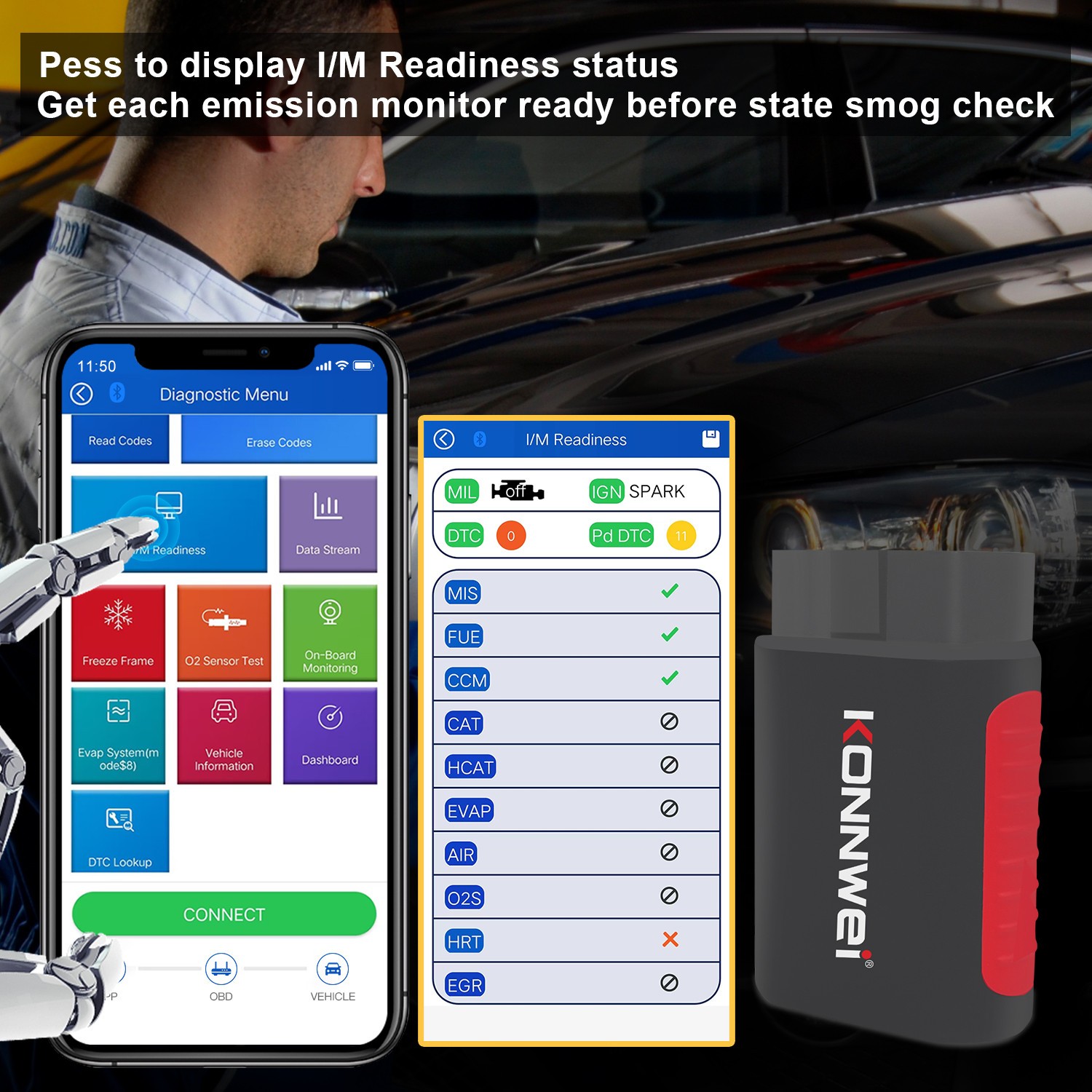 KONNWEI KDIAG Car OBD2 Reader ABS SRS Code Scanner Diagnostic Tool for 12V Car