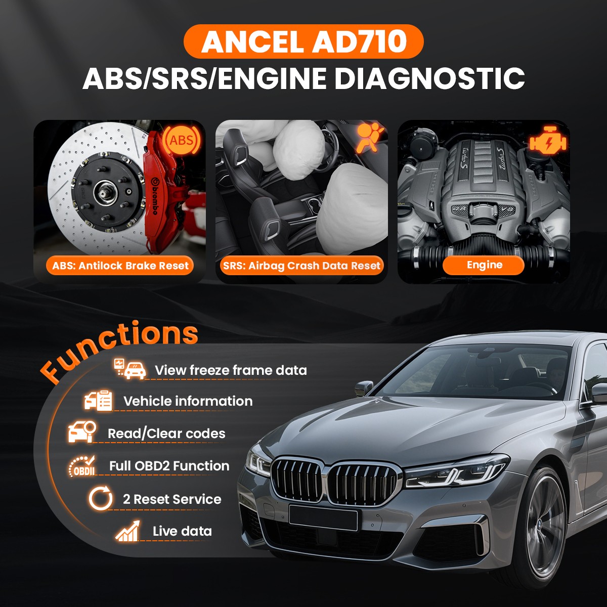 ANCEL AD710 Scanner OBD2 Car Engine ABS SRS Diagnostic Tool EPB Brake Pads Reset