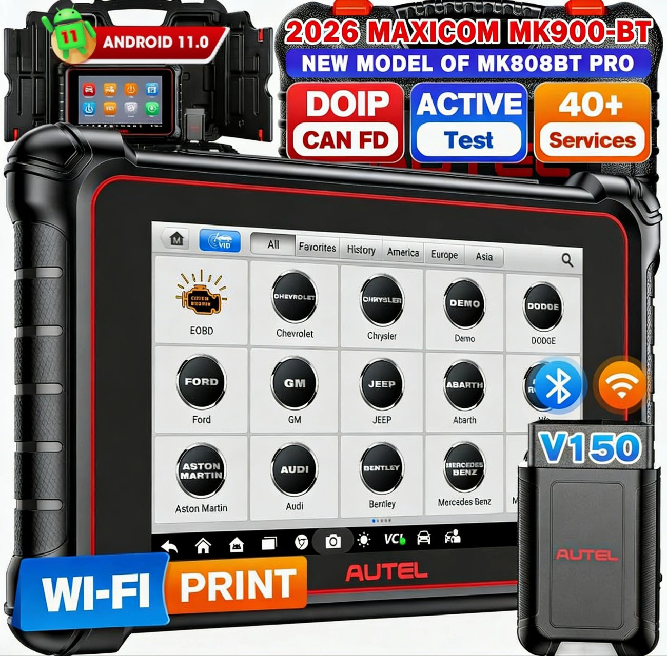 Autel Scanner MaxiCOM MK900BT 2026 8in MK900-BT V2.0 Bidirectional Scan Tool