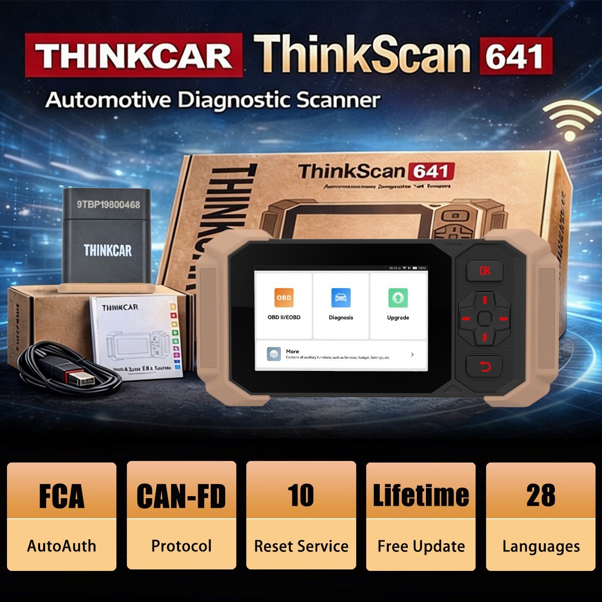 2026 ThinkScan 641 OBDII Scanner CAN-FD Engine FCA Active Test Diagnostic Tool