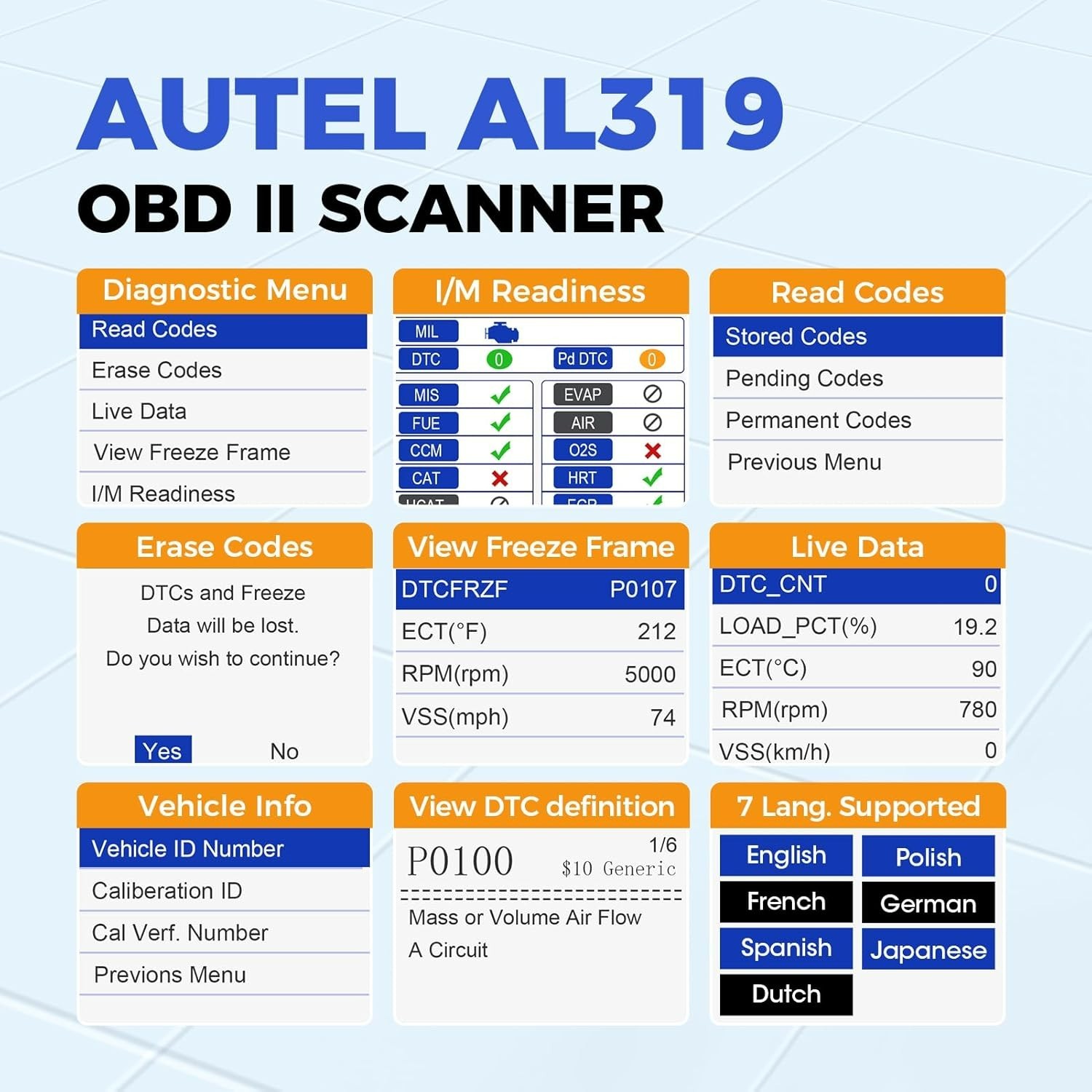 AL319 Enhanced Vehicle Code Reader – Fast Diagnostics & Live Engine Data Display