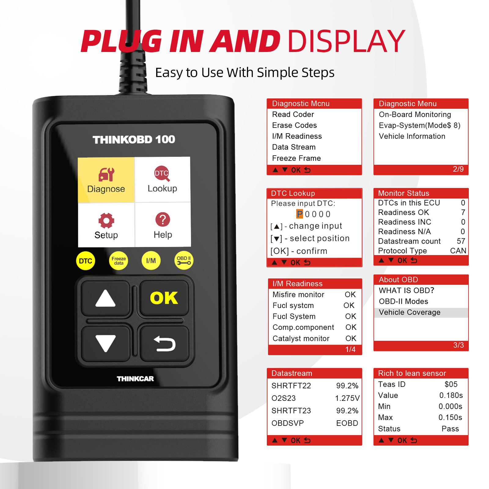 THINKOBD100 OBD Code Reader OBD2 Scanner Check Engine Light Car Diagnostic Tool