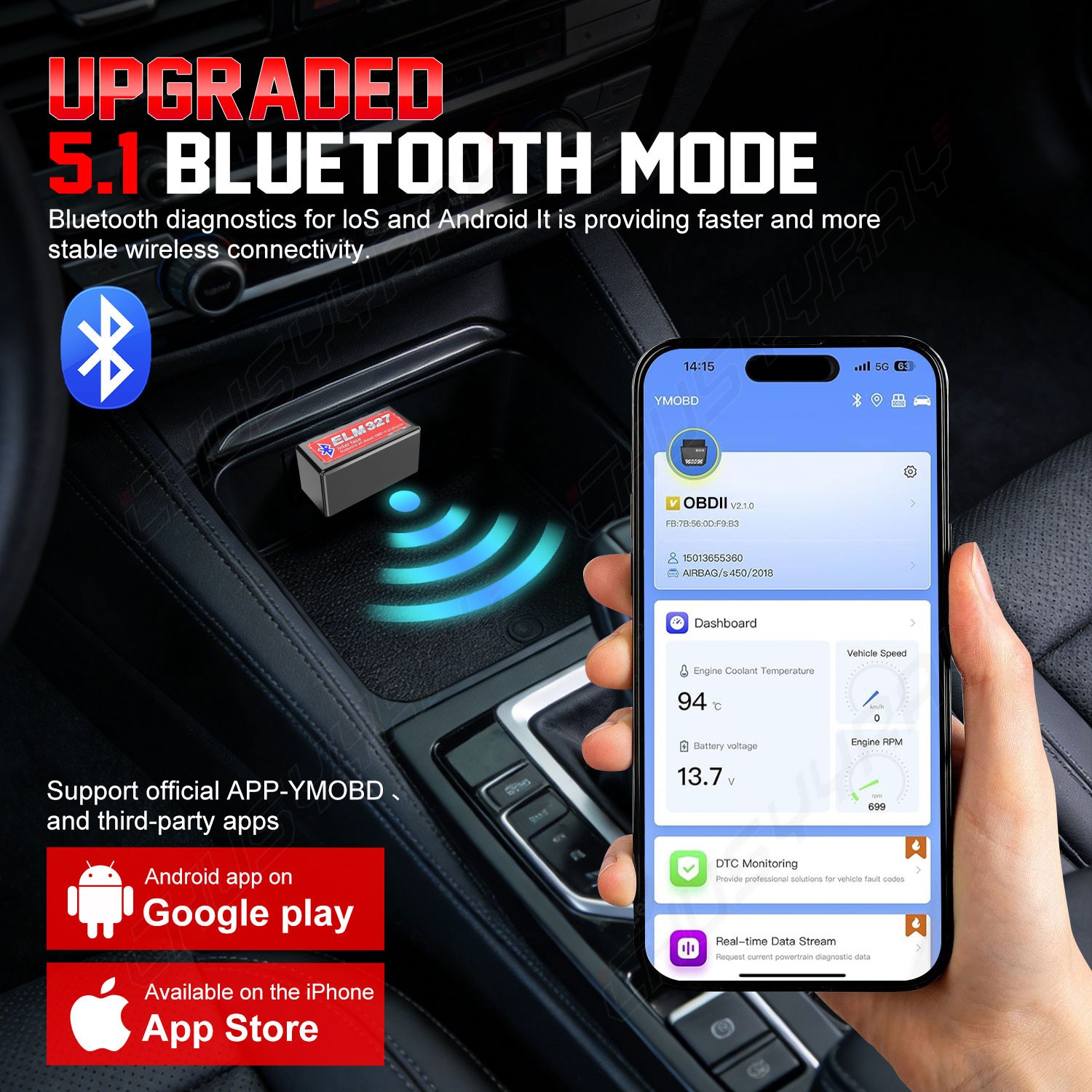 Bluetooth OBD2 OBDII Adapter Car Bluetooth Scanner Code Reader