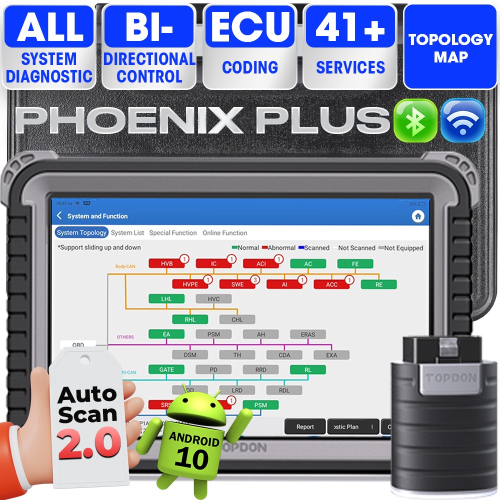 2026 Newest TOPDON Phoenix PLUS ECU Coding Full System Diagnostic Scanner Tool