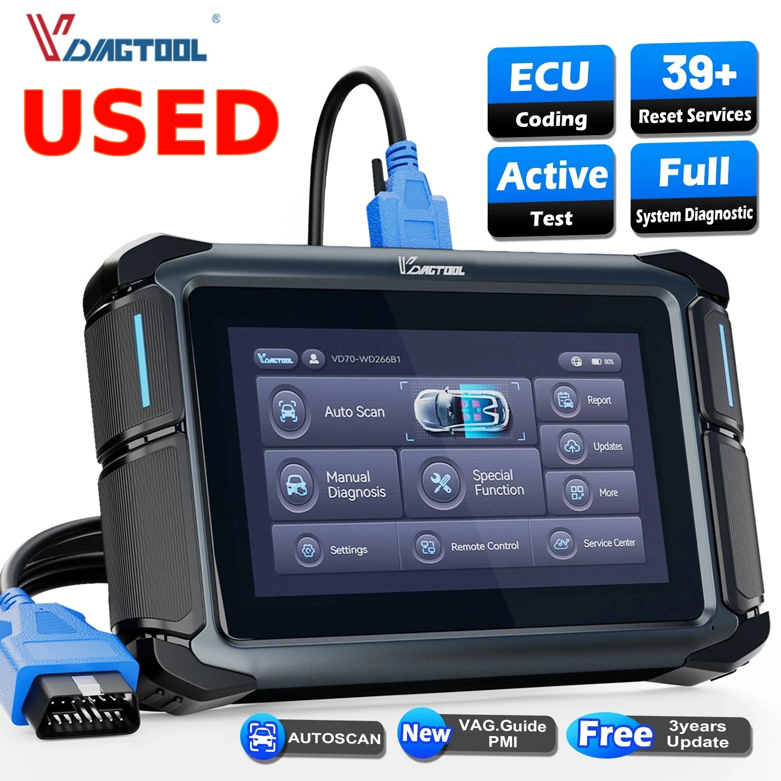 USED VDIAGTOOL VD70 OBD2 Scanner Auto Diagnostic Tool Tool ECU Coding 39+ Resets