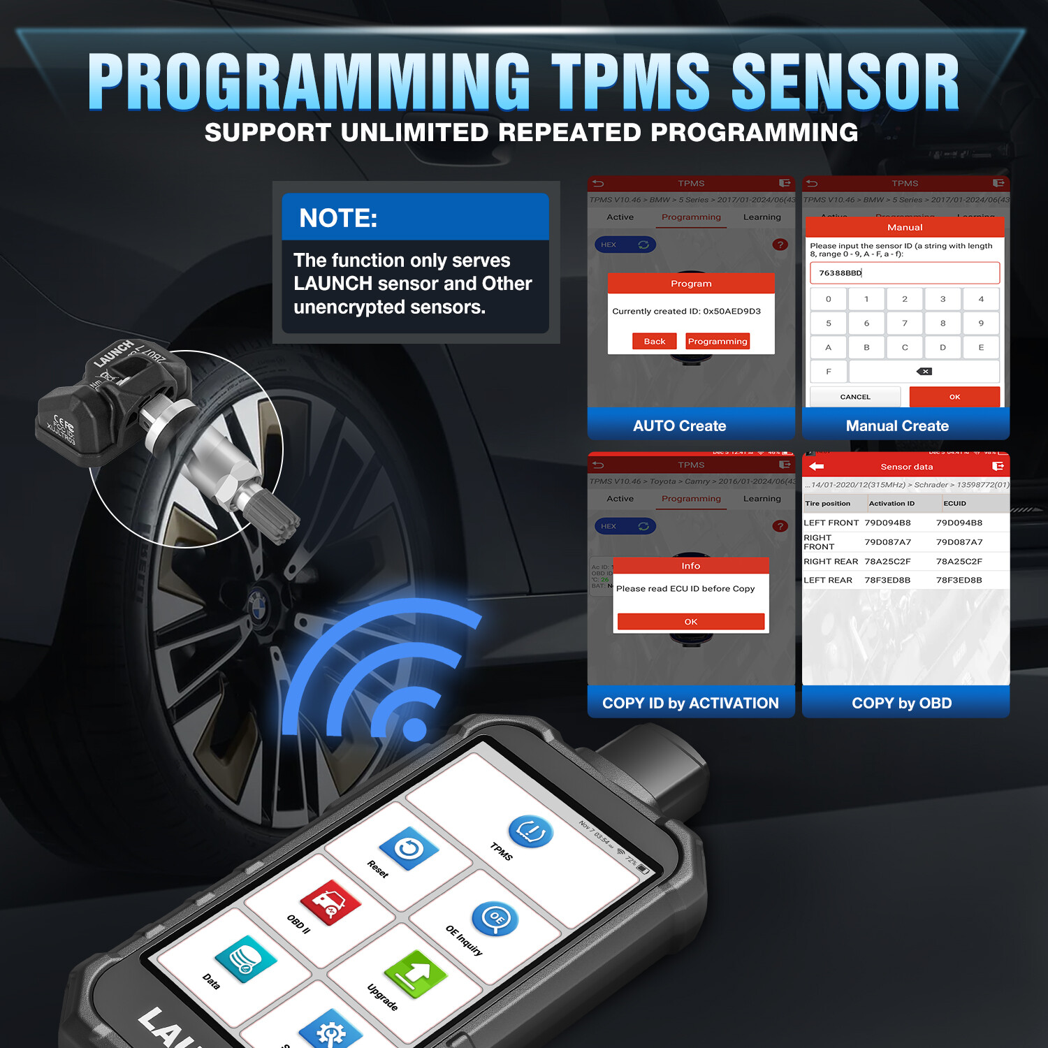2025 LAUNCH X431 Creader 5011 V2 TPMS Tool Sensor Relearn Scanner 315MHz 433MHz