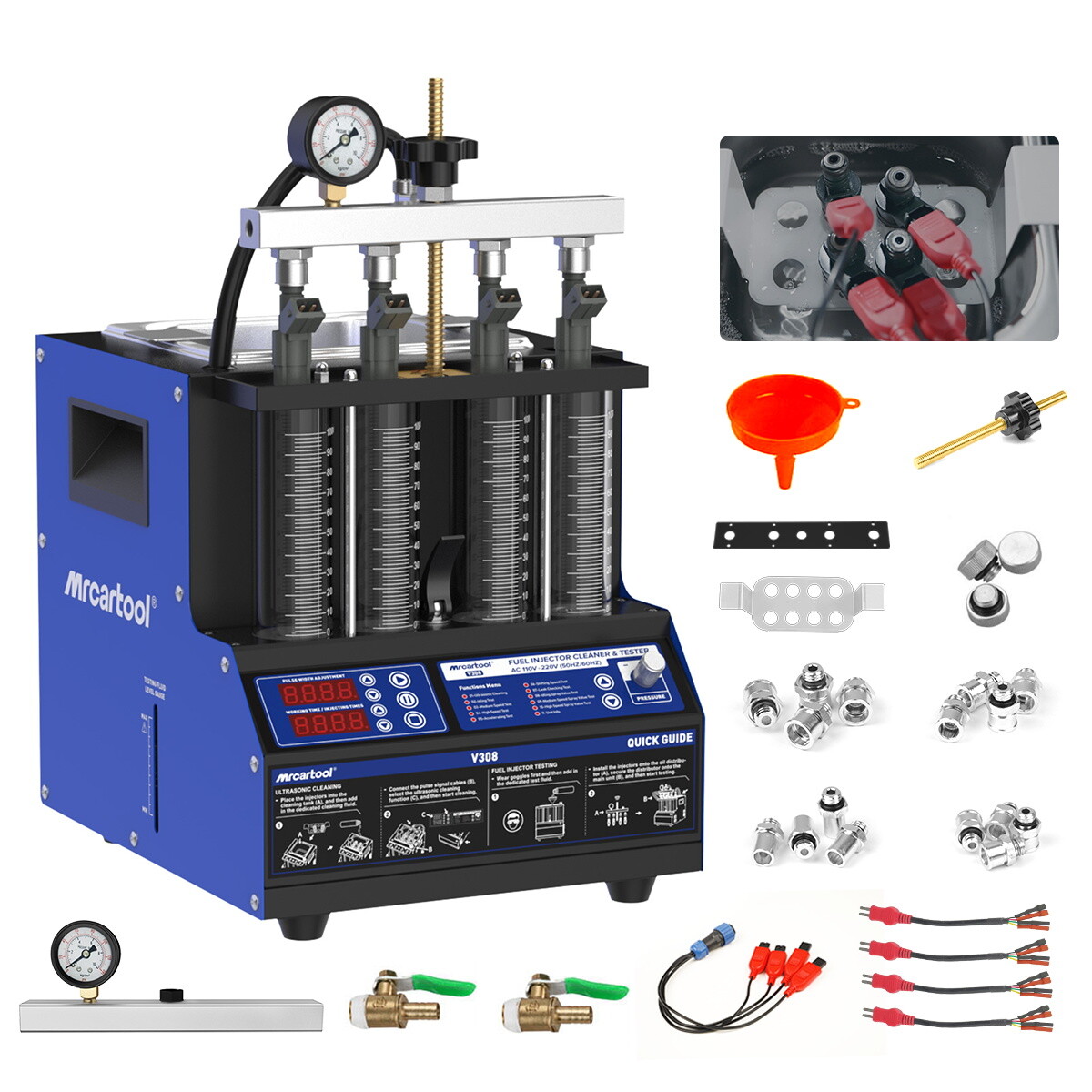 V308 Fuel Injector Tester Cleaner Ultrasonic Cleaning Machine 4 Cylinder 110V