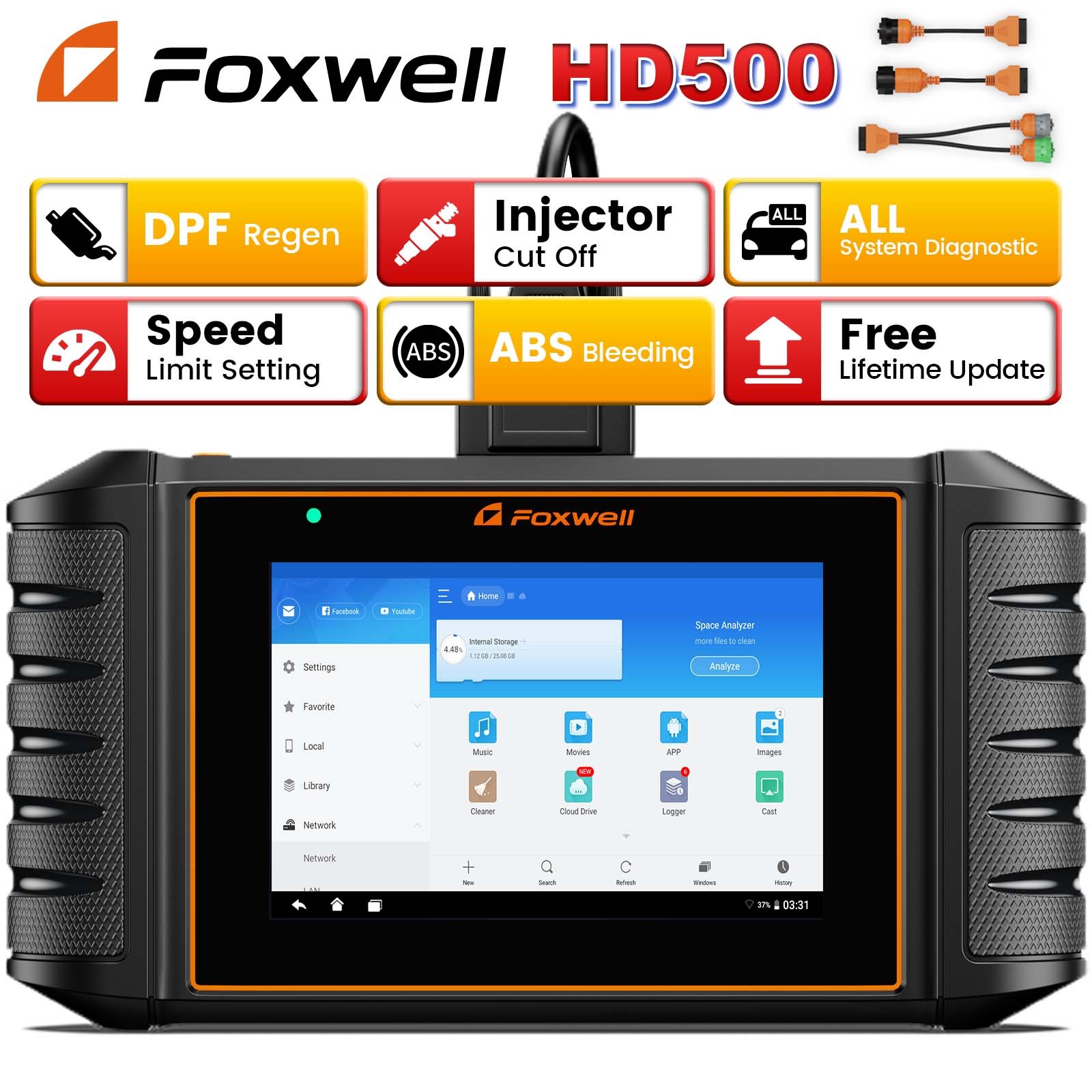 FOXWELL HD500 Heavy Duty Truck Scanner DPF Regen & Speed Limit Setting Injector