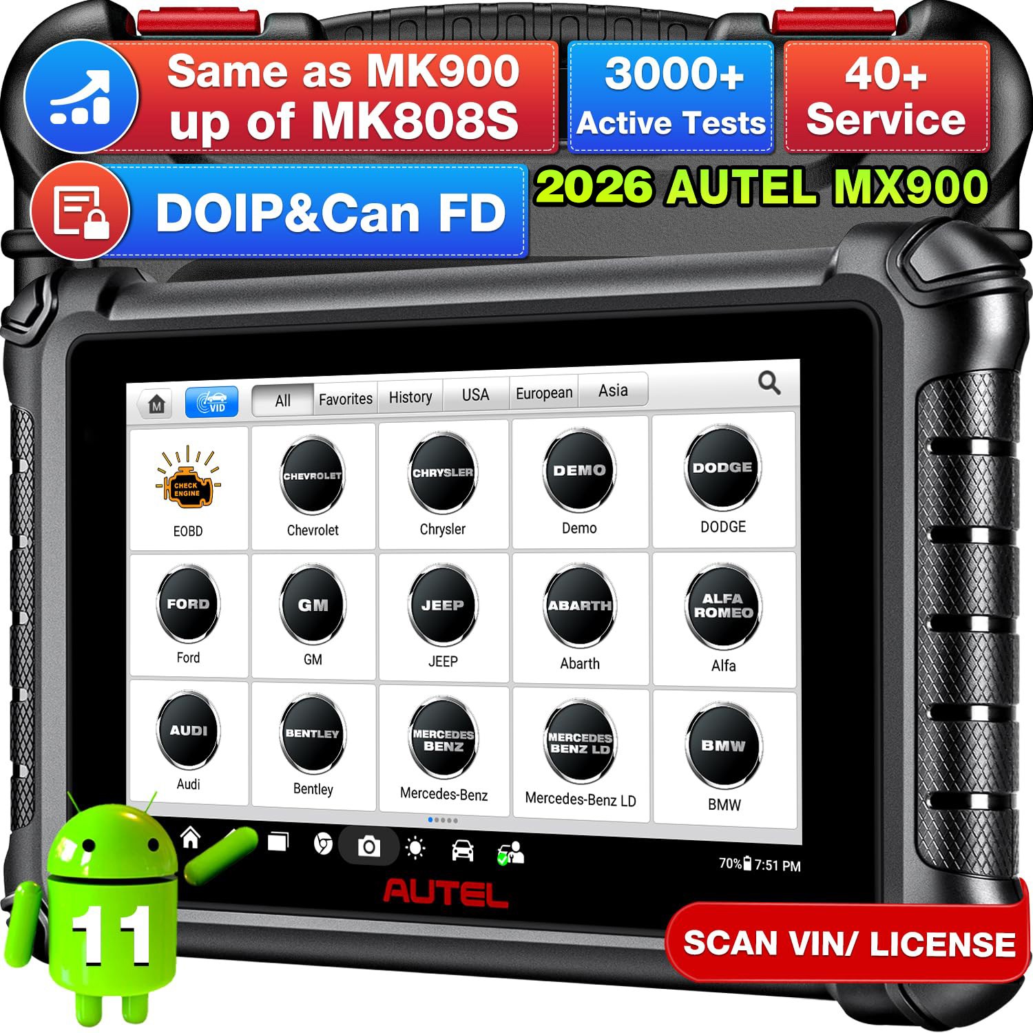 Autel MX900 MaxiCheck MX900 All-Systems Diagnostic Tablet, 8″ Touchscreen, 64GB