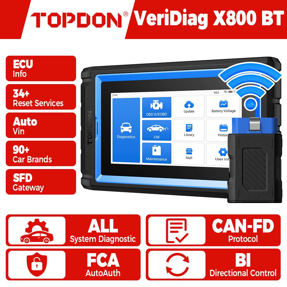 TOPDON VeriDiag X800BT ABS DPF EPB TPMS Multi Calibration Diagnostic Device