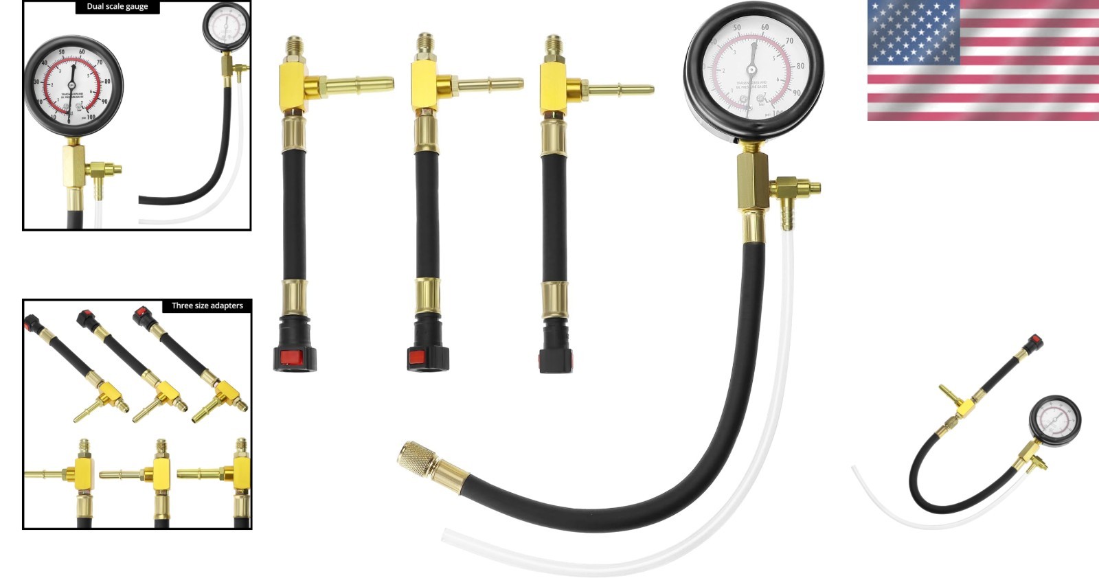 Brass-Fit Fuel Pressure Kit for Engines: 0-7 Bar / 0-100 PSI with Adapters