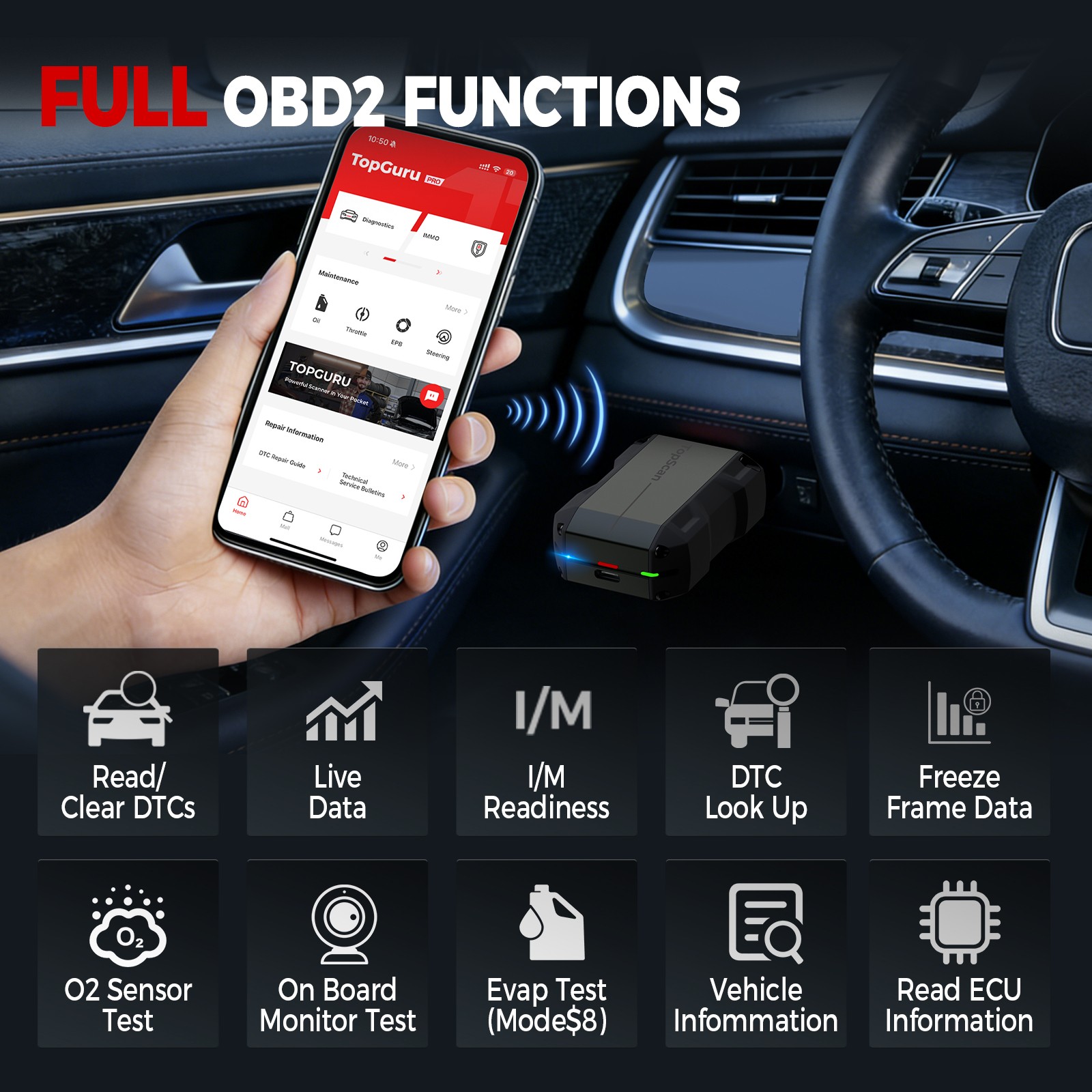 TOPDON TOPSCAN PRO Wireless Bluetooth Diagnostic Tablet 30+ Maintenance Resets