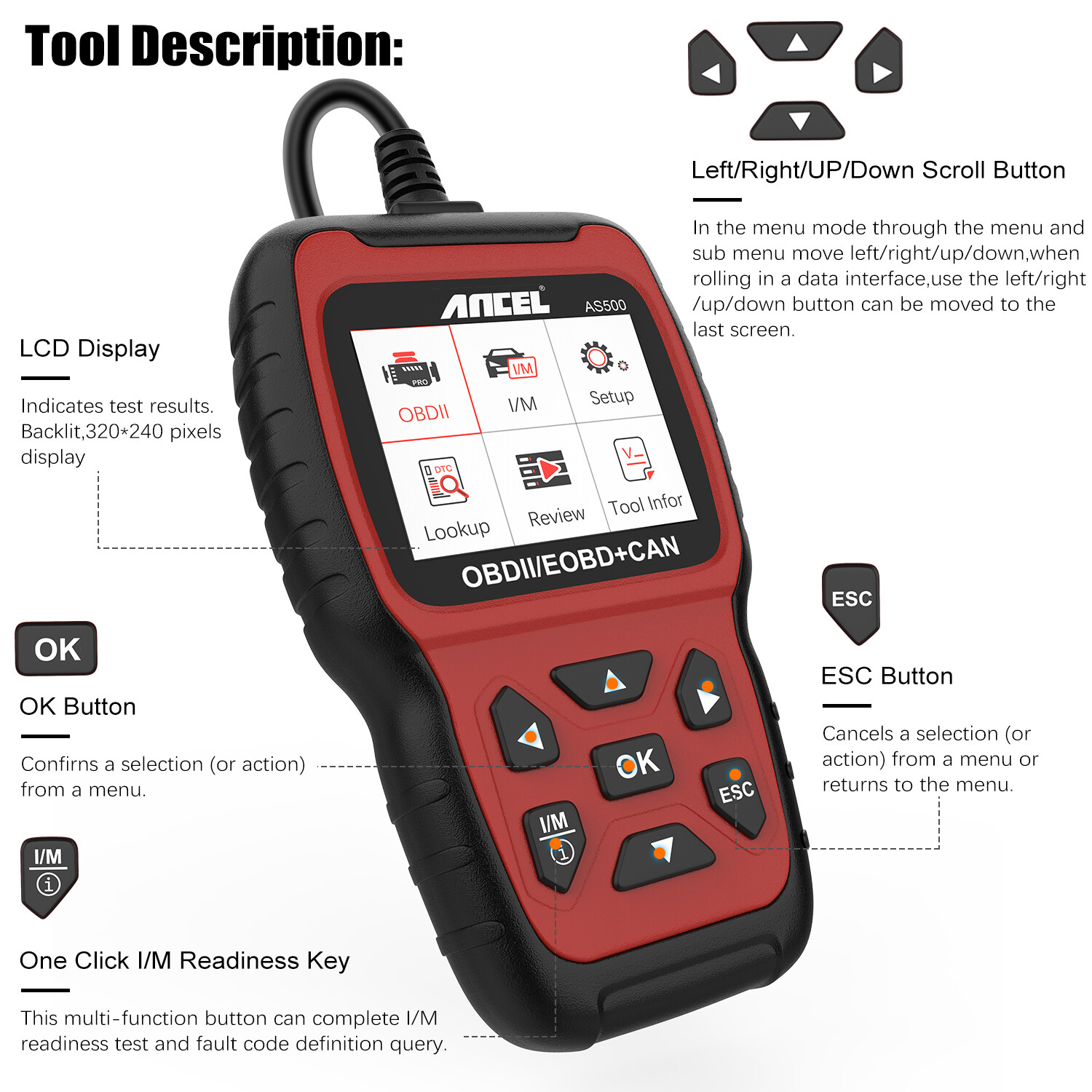 Ancel AS500 OBD2 Engine Light Read Clear Codes ODBII Diagnostics Scanner Tool