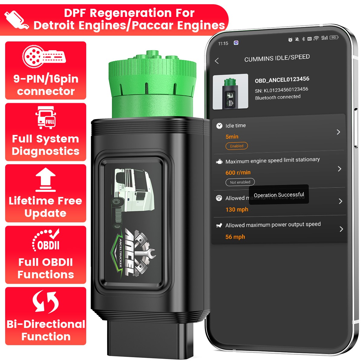 ANCEL HD110 Heavy Duty Truck Scanner DPF Regen for Paccar Detroit OBD Diagnostic