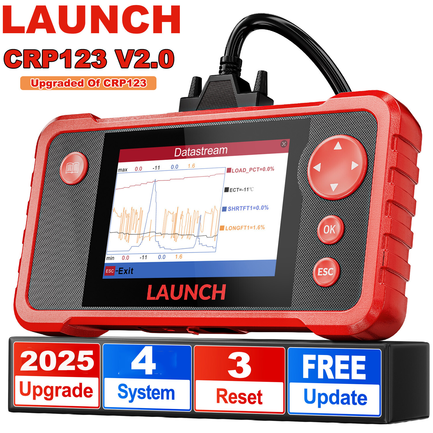 LAUNCH CRP123 V2.0 OBD2 Scanner 4 Systems Code Reader Diagnostic Tool Oil reset
