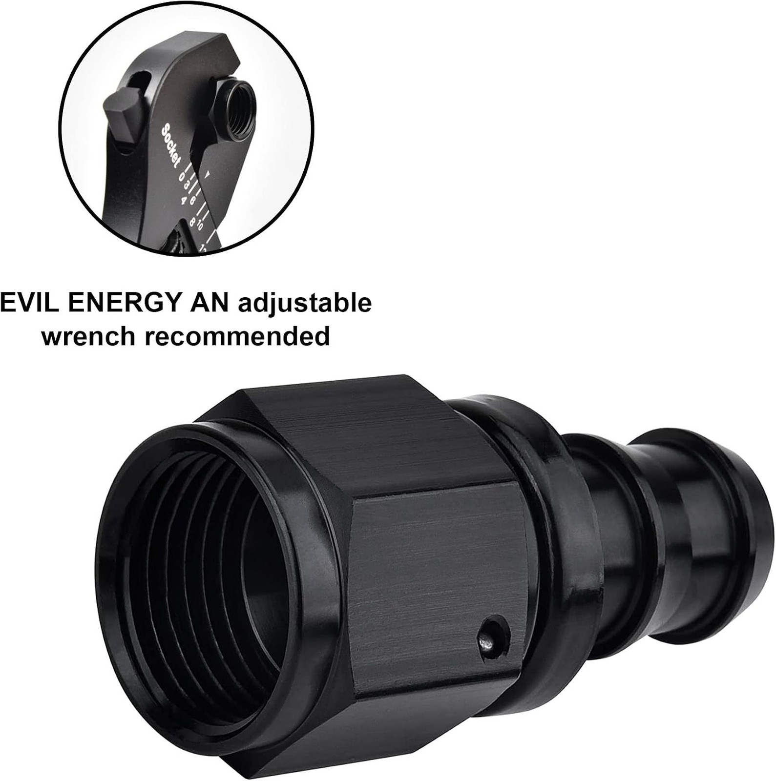 12AN Straight Push Lock Hose Fitting End Black, 12AN to 3/4 Inch Barb, Aluminum