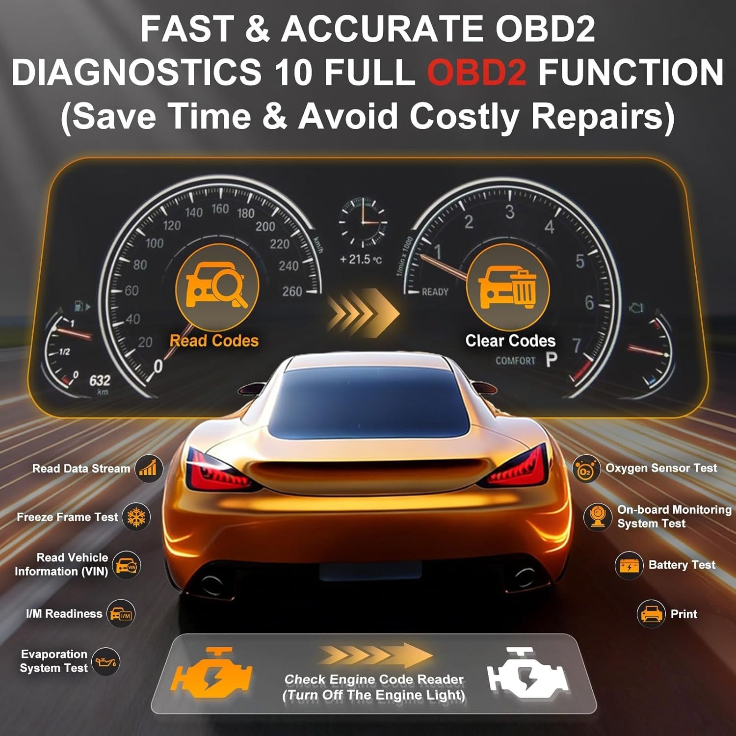 T300PRO Car Code Reader & 12V/24V Battery Tester, Automotive Scan Tool for Ch…