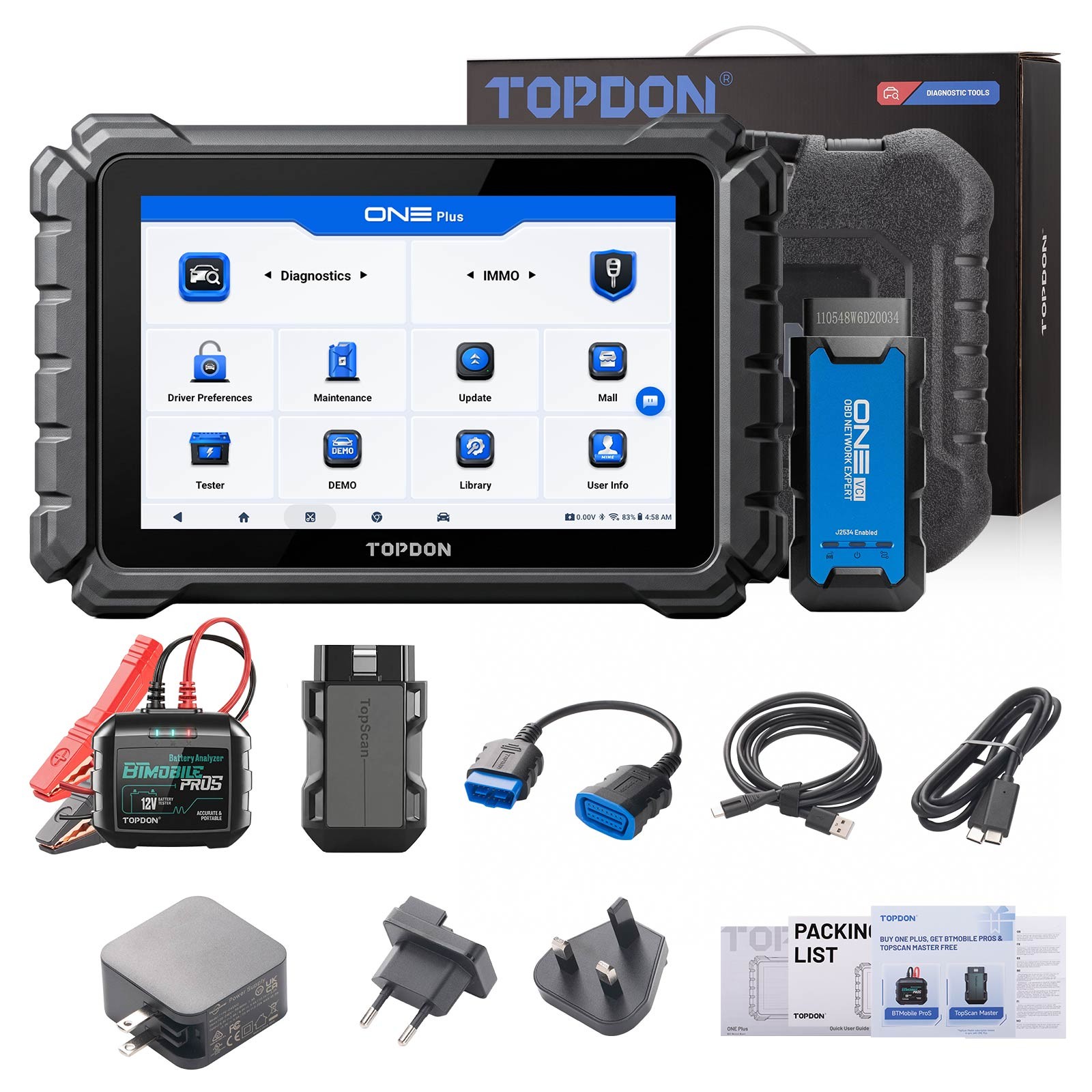TOPDON ONE PLUS Full System Auto Diagnostic Tool J2534 Progarm Battery Test USA