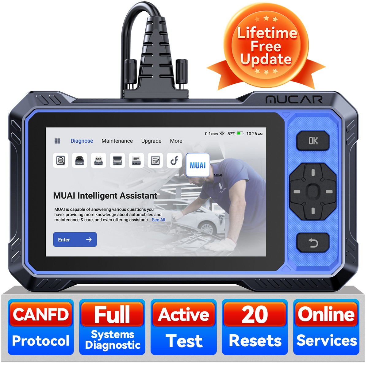 OBD2 Scanner, MUCAR 682 AI-Assisted Full Systems Car Diagnostic Tool Free Update