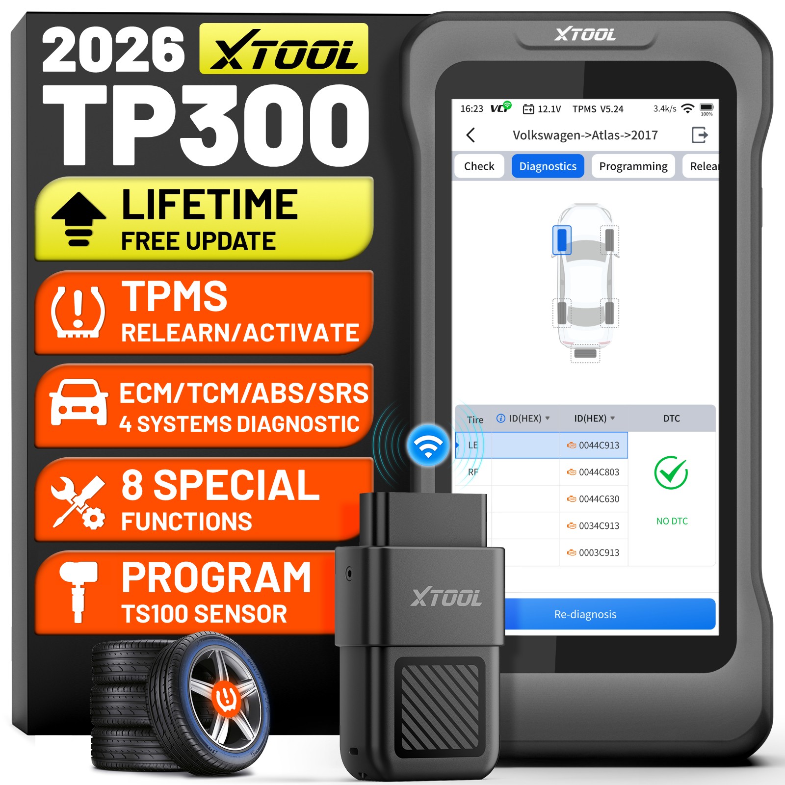 XTOOL TP300 TPMS Relearn Activate TS100 Programming ECM/TCM/ABS/SRS Diagnostic