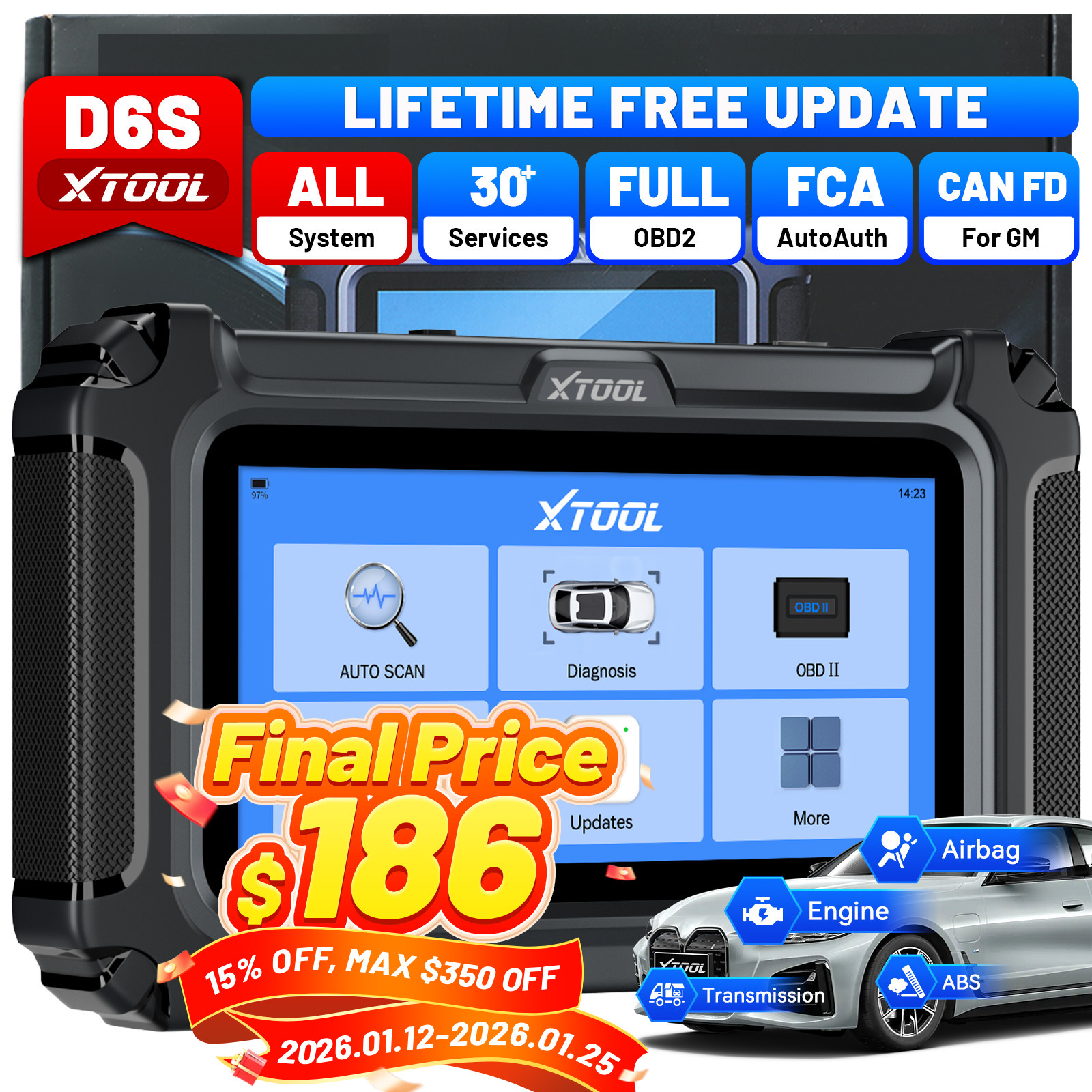 2026 XTOOL D6S OBD2 Scanner Full System Diagnostic Tool 30+ Resets Free Update