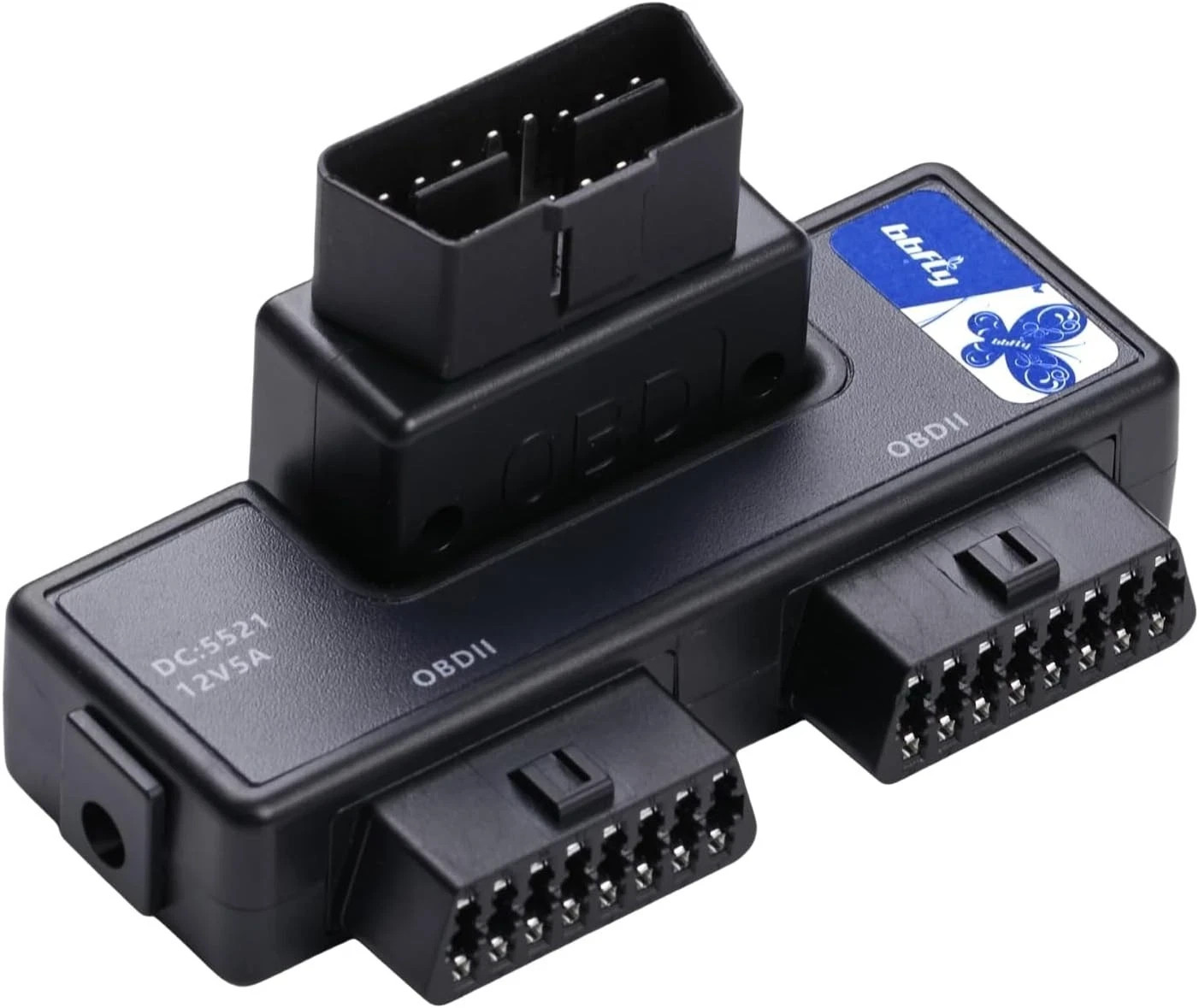 OBDII Splitter with Rotatable Male Port, bbfly-B33 1 to 2 Black