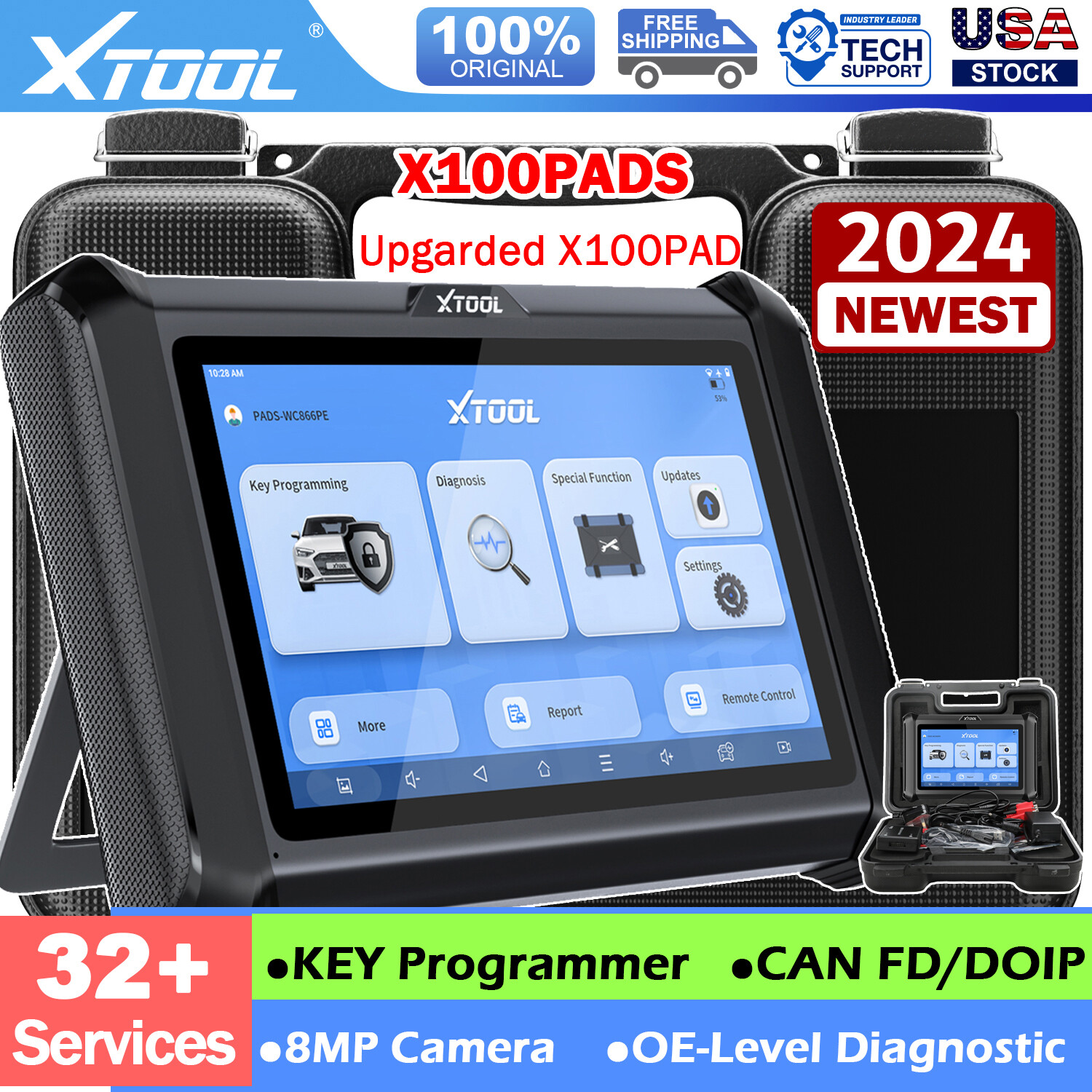 XTOOL X100PADS Auto K!ey IMMO Programmer Full System Diagnostic Car OBD2 Scanner