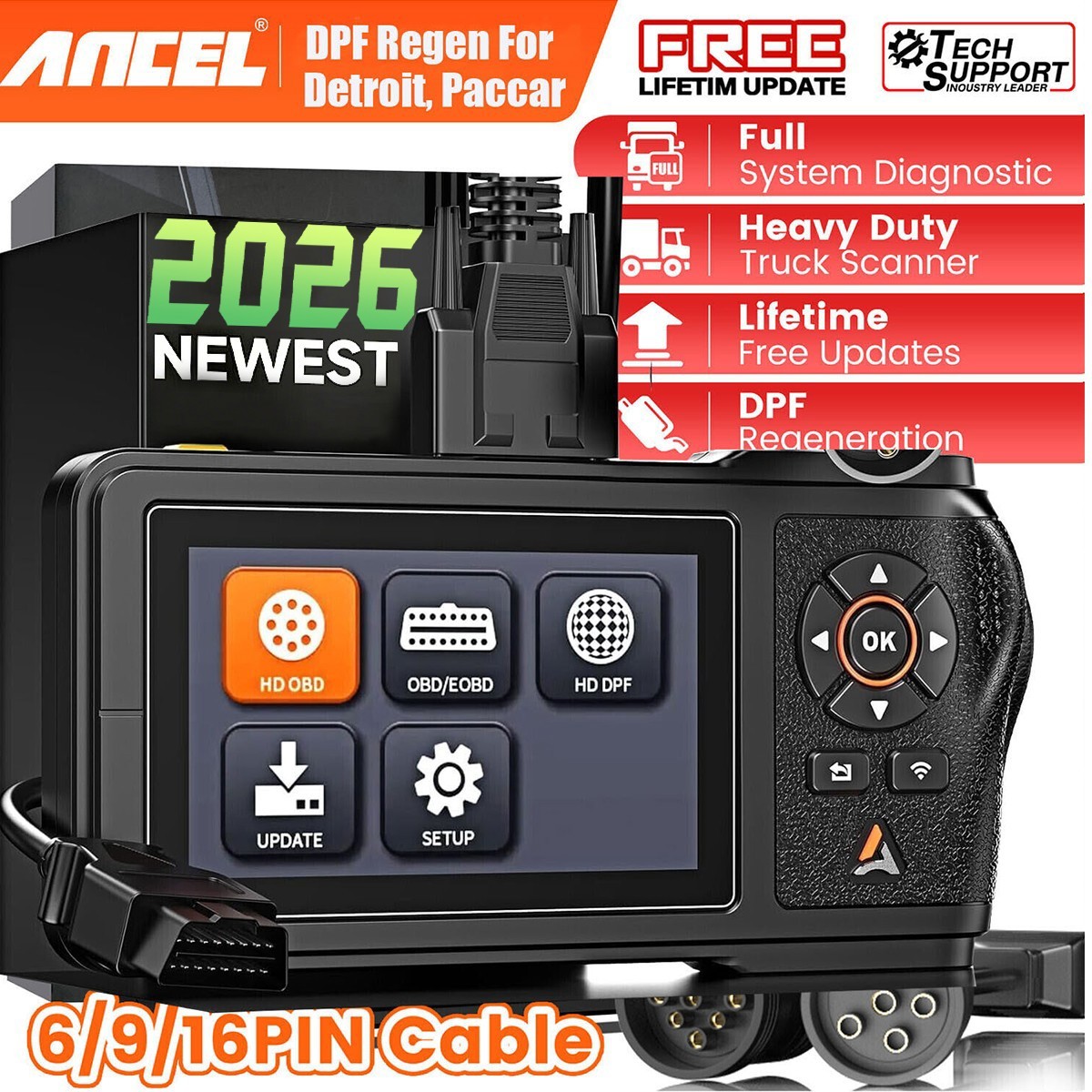 Heavy Duty Truck Scanner Diesel DPF Regen Tool OBD2 Code Reader Full System Scan