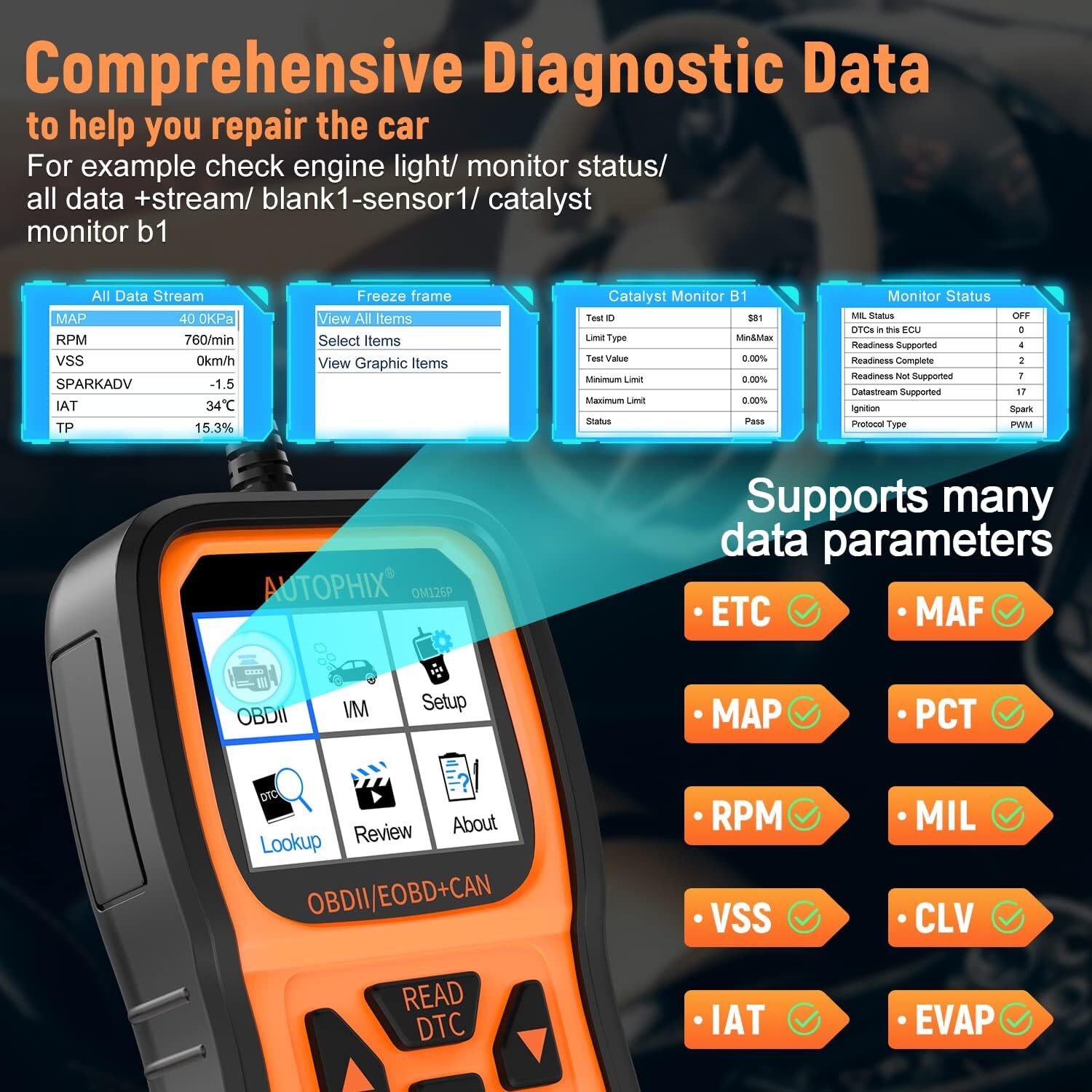 AUTOPHIX OM126P Car Diagnostic Code Reader OBD2 Scanner Check Engine