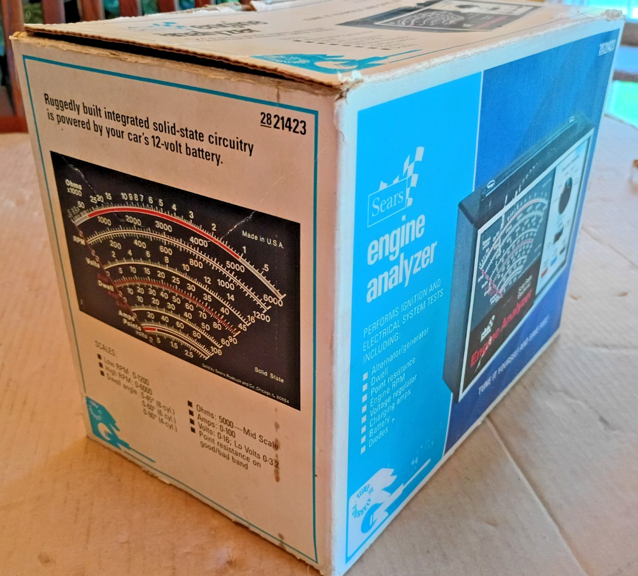 Vintage Sears 28-21423 Engine Analyzer w/ Cables, Manual, and Box. Made in USA.