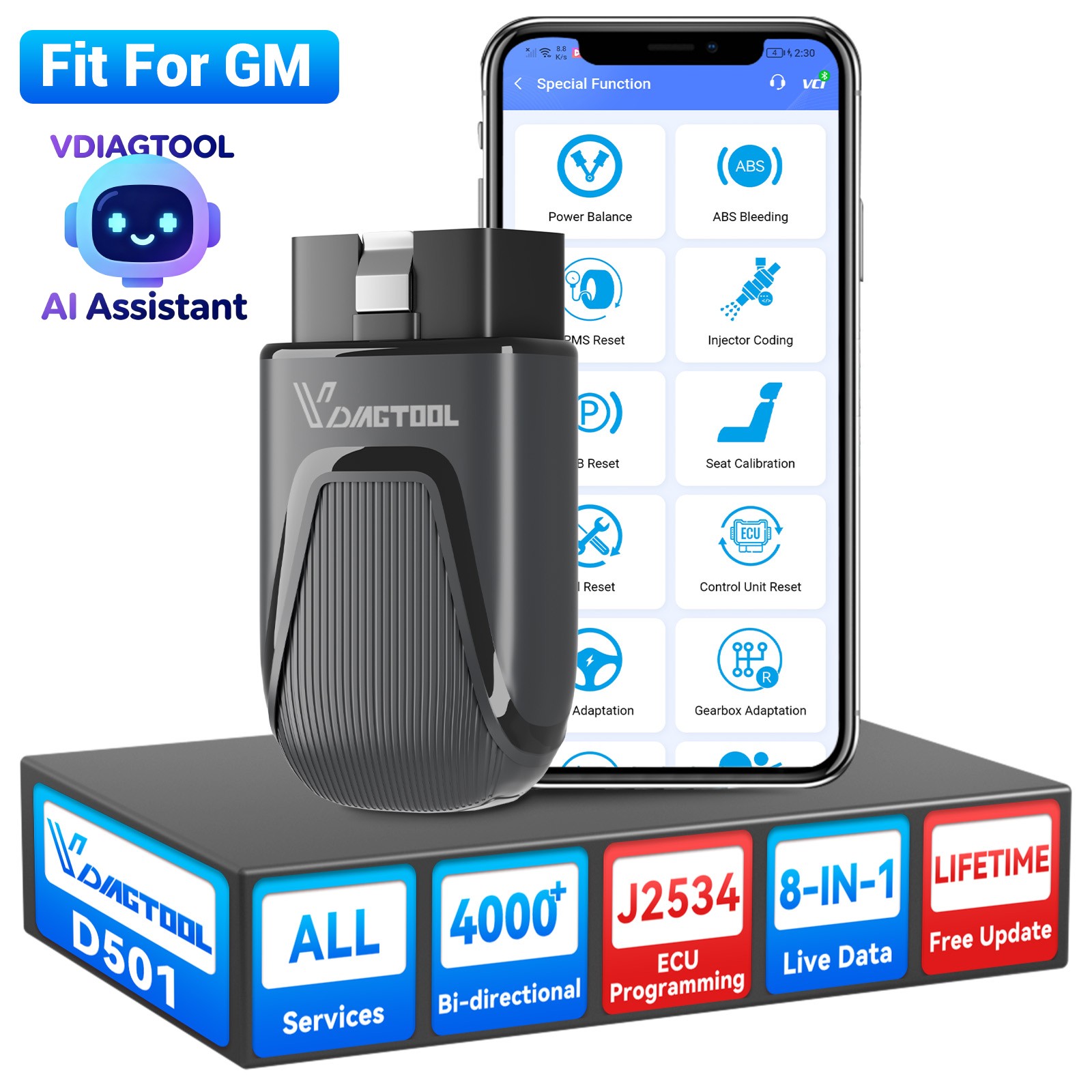 VDIAGTOOL D501 Bluetooth OBD2 Scanner Car Diagnostic Tools J2534 Active Test US